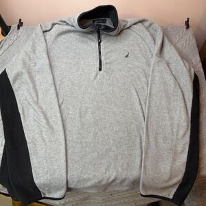 Nautica Half Zip Fleece Sweater Men's XL Grey Sailboat Logo Golf Hiking Comfort